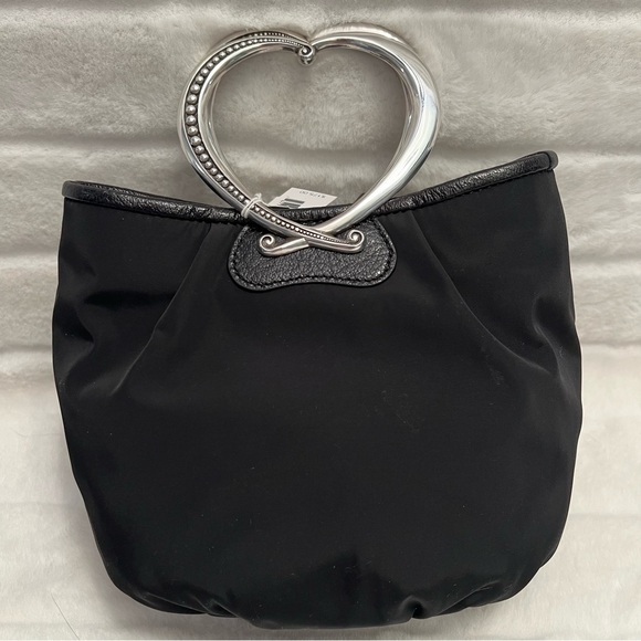NWT Brighton “Kimbell” Satin & Leather Trim Bag w Rosettes & Heart Metal Handles - Picture 5 of 16